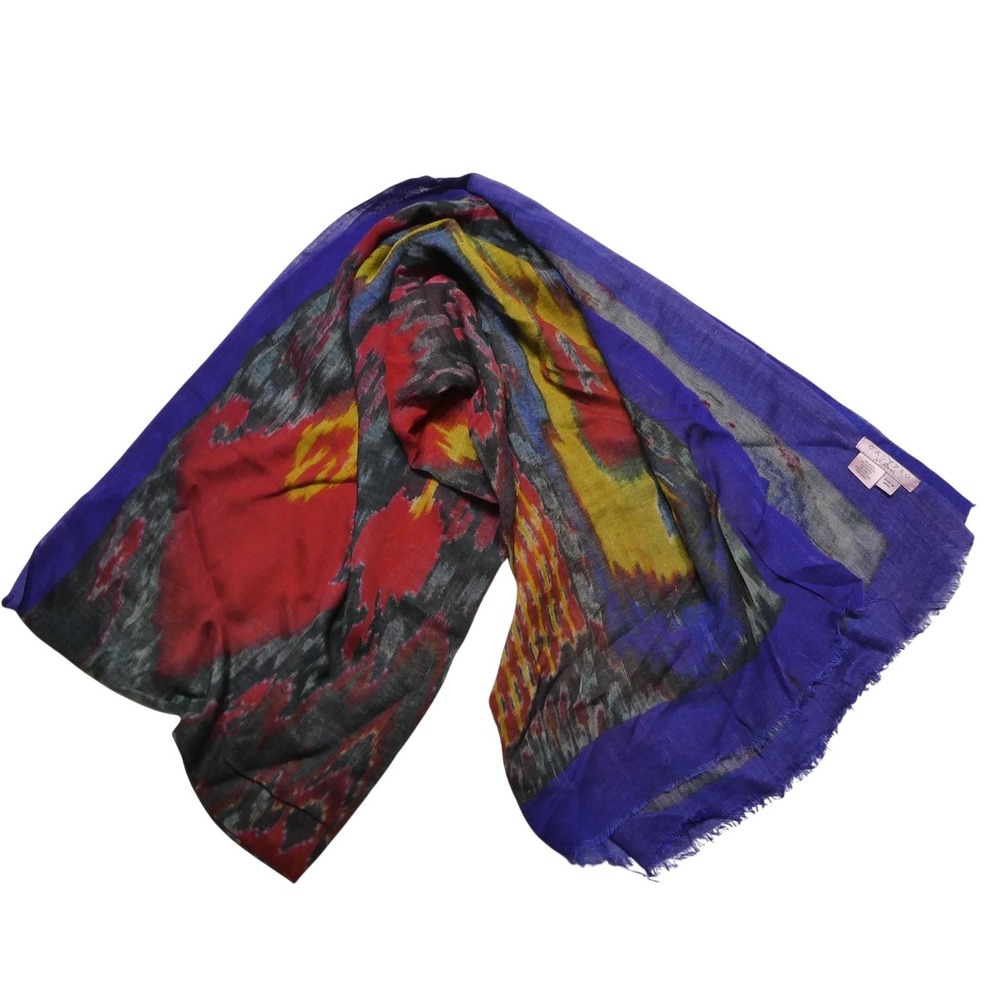 Calypso St. Barth Scarf Womens One Size Multicolor Modal Cashmere Ikat Fringe